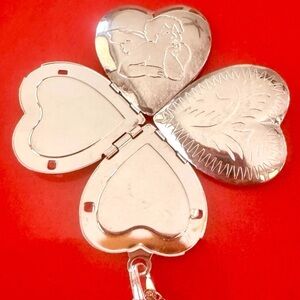 🩶VTG HEART ANGEL 2 SIDED ETCHED 4-PHOTO CLOVER LOCKET CHAIN NECKLACE🩶